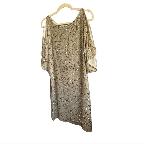 Aidan Mattox Gold Sequins Dress Cold Shoulder Size 2 - Picture 5 of 13